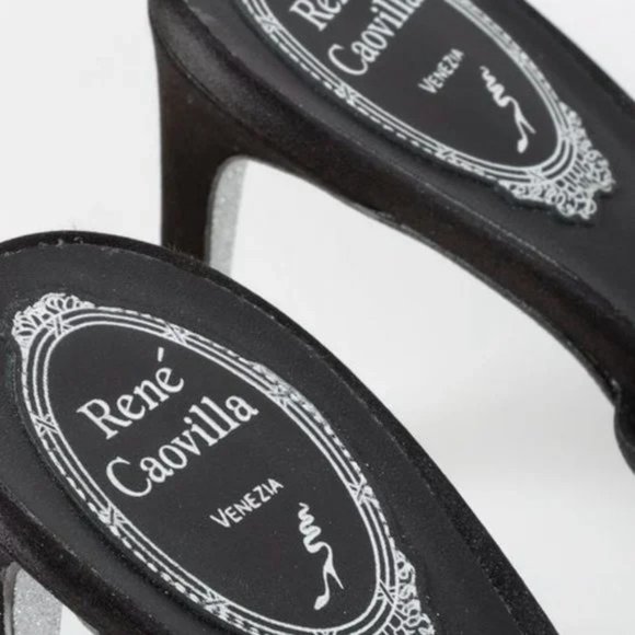 Rene Caovilla Bessie Black Satin Strass Sandals - Picture 9 of 10